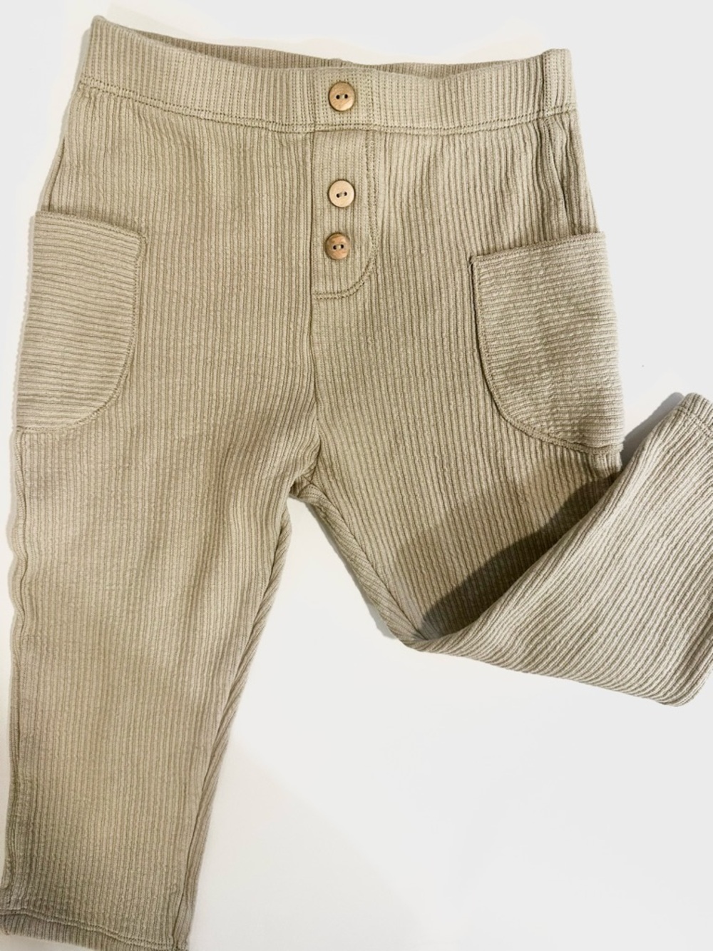 Zara Cream Ribbed Pull-On Pants with Pockets